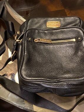 Michael Kors Black Pebbled Leather Messenger Crossbody with Gold Hardware